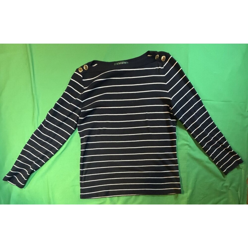 Lauren Ralph Lauren Women's Size Small Black & White Stripe Boatneck Top